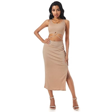 ZAFUL Women’s 2 Pieces Skirt with Crop Tank, Stylish High-Slit Set for Parties and Clubs