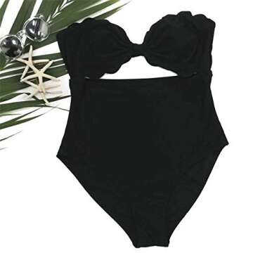 Cupshe Fashion Women's Sexy Irregular Hem One Piece Padded Bikini Set (Medium), Black