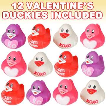 ArtCreativity 2-Inch Valentine's Rubber Duckies, Pack of 12, Cute Valentine Bath Toys, Fun Rubber Du...