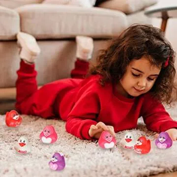 ArtCreativity 2-Inch Valentine's Rubber Duckies, Pack of 12, Cute Valentine Bath Toys, Fun Rubber Duckies for Bath, Pool, or Party Decorations, Perfect Valentine’s Day Party Favors