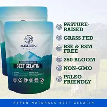 ASPEN NATURALS Beef Gelatin Powder 24 Oz – Grass Fed, Pasture Raised | Healthy Hair, Skin & Nails | Bone, Joint & Gut Support | Paleo Friendly Protein Supplement | Unflavored, Non-GMO, Gluten-Free