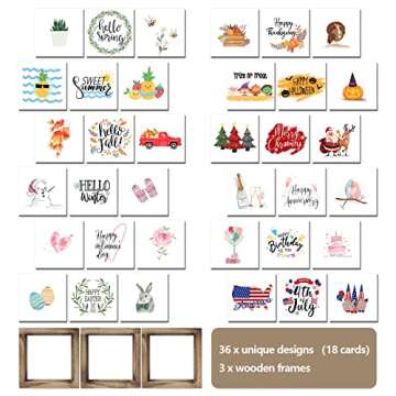 Spring Decor Farmhouse Summer Home Decor Signs 36 Interchangeable Sayings with 3 Wooden Frames for O...