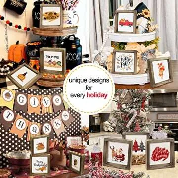 Spring Decor Farmhouse Summer Home Decor Signs 36 Interchangeable Sayings with 3 Wooden Frames for Office and Living Room Tiered Tray Decor Table Desk Wall Decor Seasonal Decoration Holiday Gift