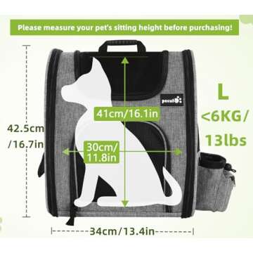 Pecute Cat Backpack with Breathable Mesh for Travel, Hiking & Camping - Gray