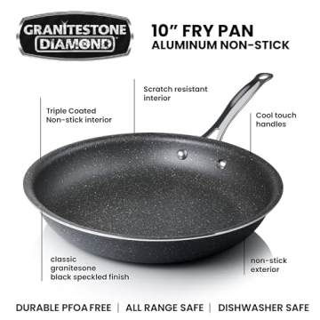 Granitestone 10" Non-Stick Frying Pan with Mineral/Diamond Coating for Long long-lasting nonstick Frying, Skillet for Cooking with Stay Cool Handles, Oven/Dishwasher Safe, Non-Toxic