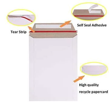 zmybcpack 100 Pack 6X8 inch Self Seal Photo Document Mailers Stay Flat White Cardboard Envelopes White Photography Mailers for CD, Photos, Document