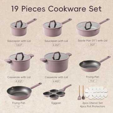 CAROTE Nonstick Cookware Set 19pcs - Stylish & Durable Cooking Gear