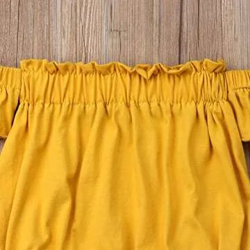 Toddler Baby Girl Clothes Off Shoulder Tube Top Shirt Bell Bottom Jeans Pants Summer Outfits (Yellow top, 4-5T)