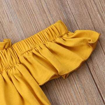 Toddler Baby Girl Clothes Off Shoulder Tube Top Shirt Bell Bottom Jeans Pants Summer Outfits (Yellow top, 4-5T)