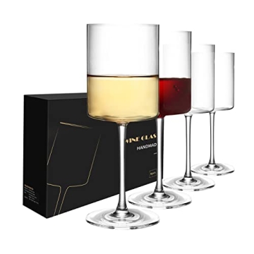 SANZO Square Wine Glasses Set of 4 - Elegant Lead-Free Crystal Wine Glasses for Home