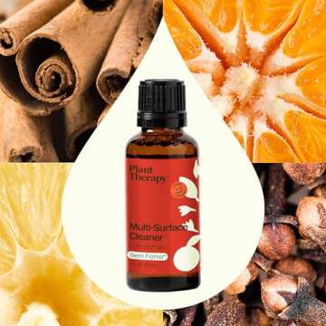 Plant Therapy Germ Fighter Blend All Natural Multi-Surface Cleaner Concentrate, Use to Clean Countertops, Stovetops, Tile, Microwave, 30 mL (2-Pack)