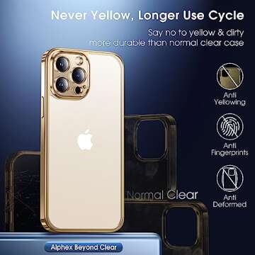 Alphex Beyond Clear for iPhone 13 Pro Max Case [Never Yellowing][Look as Caseless] 10FT Military Grade Protective Soft Glossy Bumper Matte Slim Women Men Phone Cover 6.7 inch, Gold