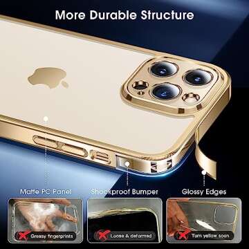 Alphex Beyond Clear for iPhone 13 Pro Max Case [Never Yellowing][Look as Caseless] 10FT Military Grade Protective Soft Glossy Bumper Matte Slim Women Men Phone Cover 6.7 inch, Gold