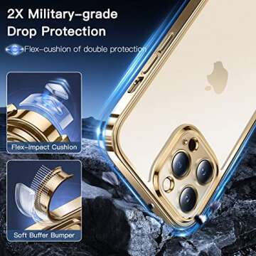 Alphex Beyond Clear for iPhone 13 Pro Max Case [Never Yellowing][Look as Caseless] 10FT Military Grade Protective Soft Glossy Bumper Matte Slim Women Men Phone Cover 6.7 inch, Gold