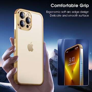 Alphex Beyond Clear for iPhone 13 Pro Max Case [Never Yellowing][Look as Caseless] 10FT Military Grade Protective Soft Glossy Bumper Matte Slim Women Men Phone Cover 6.7 inch, Gold