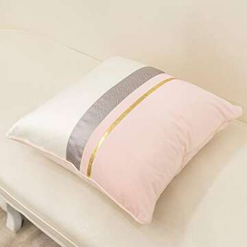 Avigers 20 x 20 Inches Pink White Gold Leather Striped Patchwork Velvet Cushion Case Luxury Modern Throw Pillow Cover Decorative Pillow for Couch Living Room Bedroom Car