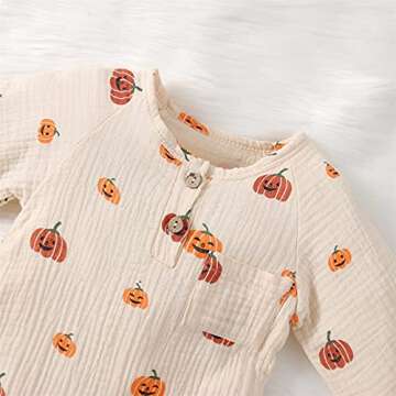 Halloween Baby Boy Girl Outfit Pumpkin Long Sleeve Onesie Romper Jumpsuit Halloween Clothes Girl Boy (Beige,6-12 Months)