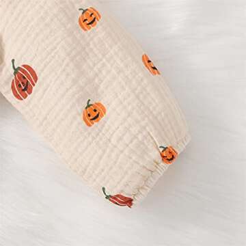 Halloween Baby Boy Girl Outfit Pumpkin Long Sleeve Onesie Romper Jumpsuit Halloween Clothes Girl Boy (Beige,6-12 Months)