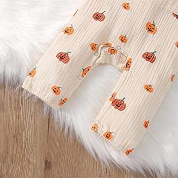 Halloween Baby Boy Girl Outfit Pumpkin Long Sleeve Onesie Romper Jumpsuit Halloween Clothes Girl Boy (Beige,6-12 Months)