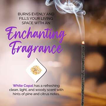OneSoul Collection White Copal Incense Sticks, Natural Incense Sticks, Insence-Sticks for Aromatherapy, Hand-Rolled Artisan Meditation Incense, Spiritual Gift, 1-Hour Burn Time, 6 Inches, Pack of 20
