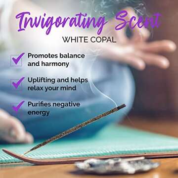 OneSoul Collection White Copal Incense Sticks, Natural Incense Sticks, Insence-Sticks for Aromatherapy, Hand-Rolled Artisan Meditation Incense, Spiritual Gift, 1-Hour Burn Time, 6 Inches, Pack of 20