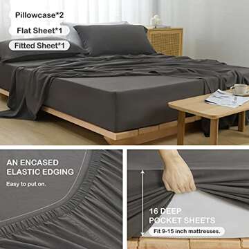 Luxury Charcoal Grey Linen Bed Sheet Set - Queen Size