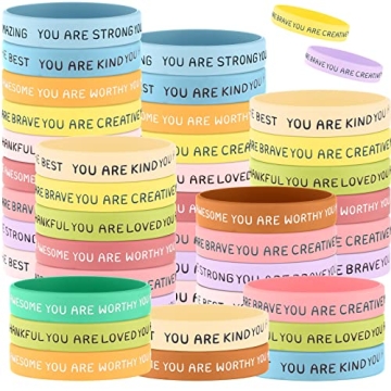 Roowest 120 Pcs Motivational Wristbands Bulk for Student Inspirational Rubber Bands Stretch Silicone...