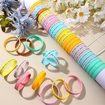Roowest 120 Pcs Motivational Wristbands for Kids