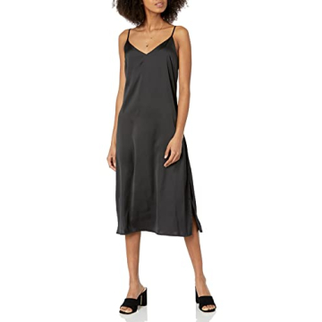 The Drop Women's Ana Silky V-Neck Midi Slip Dress - The Ultimate Versatile Staple in Stylish Black