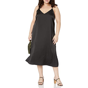 Versatile Ana Silky V-Neck Midi Slip Dress by The Drop