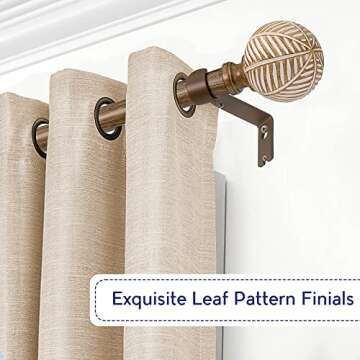 Wood Curtain Rods for Windows: 1 Inch Adjustable Drapery Rods 72" to 144"