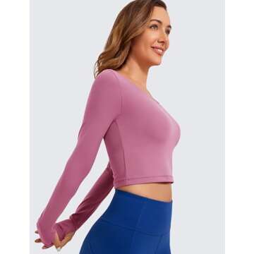 CRZ YOGA Butterluxe Long Sleeve Crop Tops for Women - Slim Fit