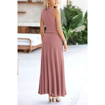 PRETTYGARDEN Women's 2 Piece Maxi Skirt Sets Casual Summer Knit Cropped Tank Top High Waisted Long S...