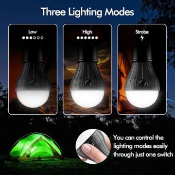 FLY2SKY Tent Lamp Portable LED Tent Lights 4 Packs Hook Hurricane Emergency Lights LED Camping Light Bulb Camping Tent Lantern Bulb Camping Equipment for Camping Hiking Backpacking Fishing Outage