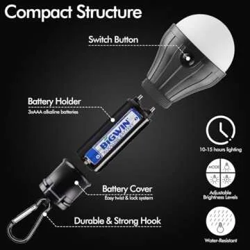 FLY2SKY Tent Lamp Portable LED Tent Lights 4 Packs Hook Hurricane Emergency Lights LED Camping Light Bulb Camping Tent Lantern Bulb Camping Equipment for Camping Hiking Backpacking Fishing Outage