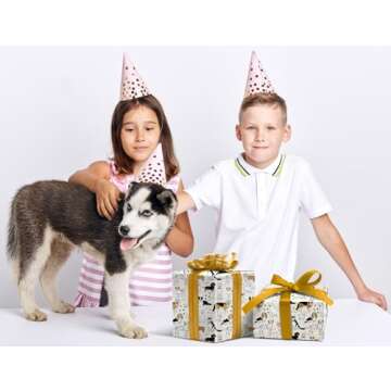 ZINTBIAL Dog Wrapping Paper for Parties & Gifts - 20 x 29 Inches, 6 Sheets