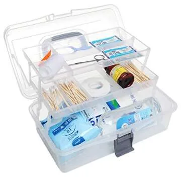 MyGift 13 Inch Transparent Plastic Empty Multipurpose Storage Box with Gray Handle, Latching Lid and 2 Expandable Trays for Tools, First Aid, Sewing Kit, Arts Crafts Supplies