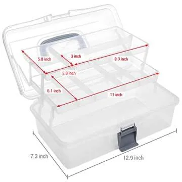 MyGift 13 Inch Transparent Plastic Empty Multipurpose Storage Box with Gray Handle, Latching Lid and 2 Expandable Trays for Tools, First Aid, Sewing Kit, Arts Crafts Supplies