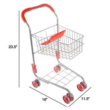 Pretend Play Shopping Cart - Toy Grocery Cart With Pivoting Front Wheels and Folds for Easy Storage ...