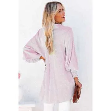 Womens Smocked Cuffed Striped Boyfriend Shirt Casual Collar Long Sleeve Oversized Button Down Blouse...