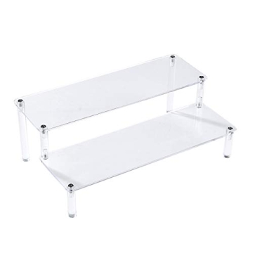 BYCY Acrylic Clear 2-Tier Riser Display Shelf for Figures, Desserts Holder, Collections Organizer an...