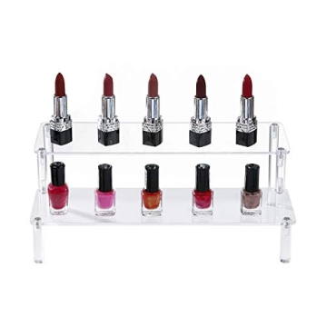 BYCY Acrylic Clear 2-Tier Riser Display Shelf for Figures, Desserts Holder, Collections Organizer and Cosmetic Items Shelf (12" x 6.9" x 4.25")
