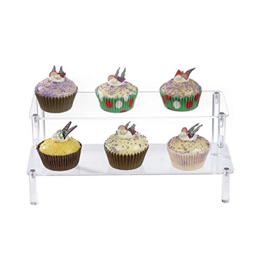 BYCY Acrylic Clear 2-Tier Riser Display Shelf for Figures, Desserts Holder, Collections Organizer and Cosmetic Items Shelf (12" x 6.9" x 4.25")