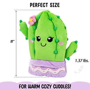 Cactus Microwavable Unscented Heating Pad for Women and Kids- Cute Soft Cozy Pillow Plush Heatable Warm Stuffed Animals - Kawaii Hot and Cold Plushie Food Toy - Cactus Gifts for Girls and Boys