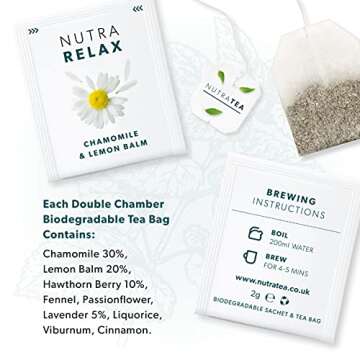 NUTRARELAX - Sleep Tea | Anxiety Tea | Calming Tea – For Relieving Stress & A Good Night’s Sleep – Includes Chamomile, Lemon Balm and Passionflower - 20 Enveloped Tea Bags - by Nutra Tea - Herbal Tea