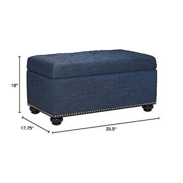 Convenience Concepts Designs4Comfort 7th Avenue Storage Ottoman 35.5" - Contemporary Foot Stool and Bench with Hinged Lid for Living Room, Dining Room, Office, Den, Blue Fabric