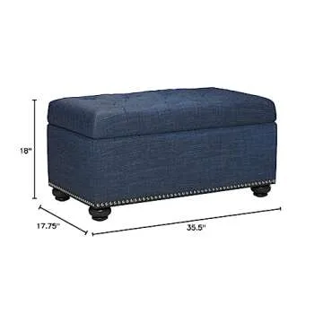 Convenience Concepts Designs4Comfort 7th Avenue Storage Ottoman 35.5" - Contemporary Foot Stool and Bench with Hinged Lid for Living Room, Dining Room, Office, Den, Blue Fabric
