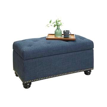 Convenience Concepts Designs4Comfort 7th Avenue Storage Ottoman 35.5" - Contemporary Foot Stool and Bench with Hinged Lid for Living Room, Dining Room, Office, Den, Blue Fabric