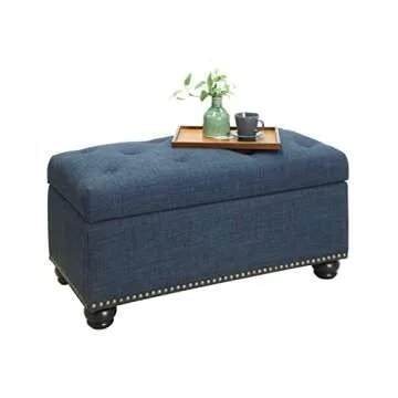 Convenience Concepts Designs4Comfort 7th Avenue Storage Ottoman 35.5" - Contemporary Foot Stool and Bench with Hinged Lid for Living Room, Dining Room, Office, Den, Blue Fabric