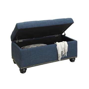 Convenience Concepts Designs4Comfort 7th Avenue Storage Ottoman 35.5" - Contemporary Foot Stool and Bench with Hinged Lid for Living Room, Dining Room, Office, Den, Blue Fabric